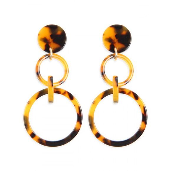 Brown Double Hoop Acetate Dangle Earrings - Picture 1 of 4